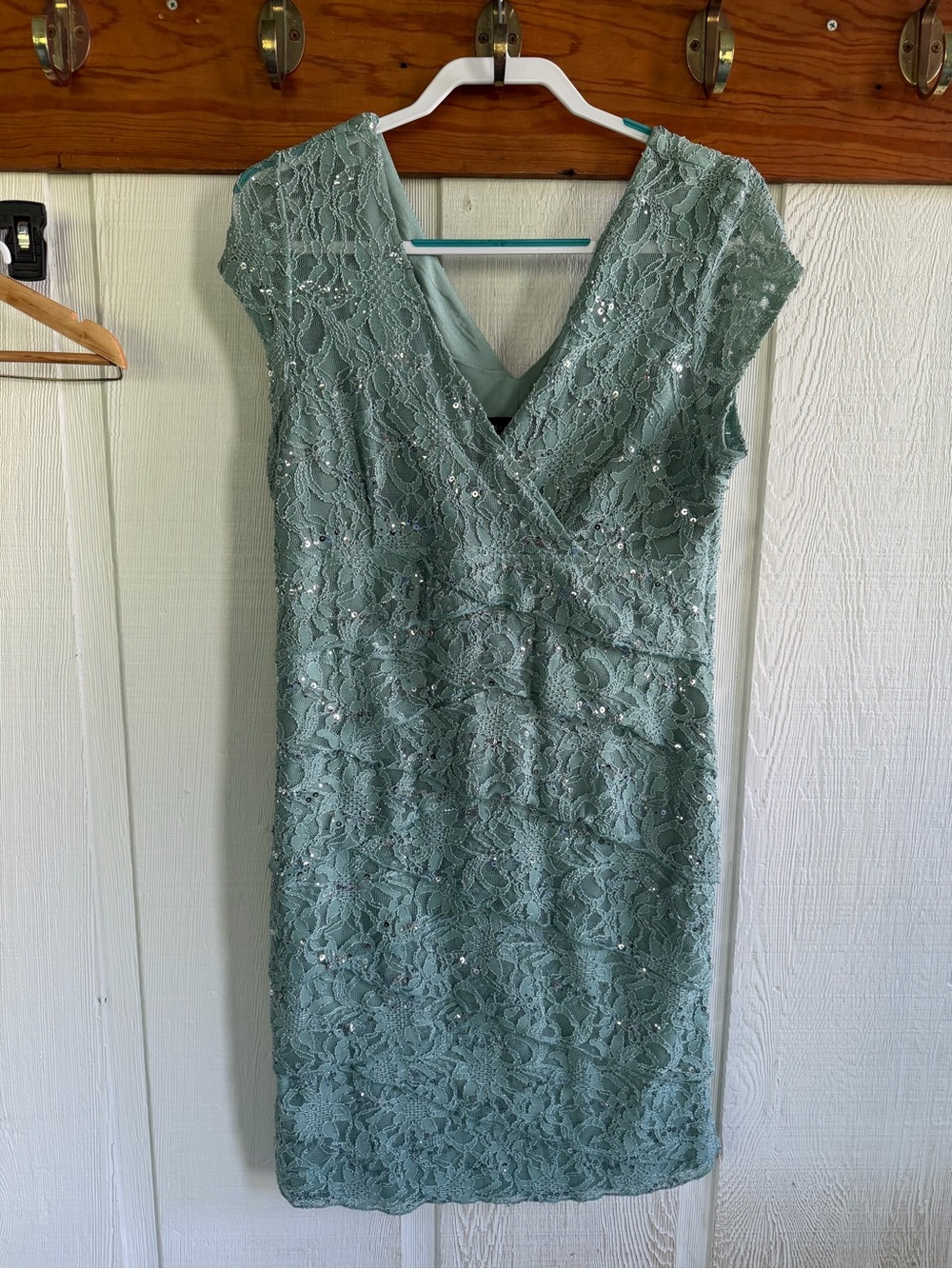 Scarlett Sage Green Lace Midi Dress with Sequin Detail Formal Event